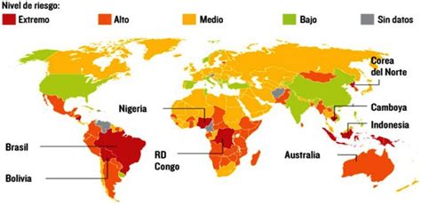 Mapa mundial que muestra las regiones con mayor pérdida de biodiversidad.
