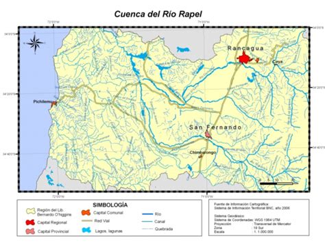 Mapa de la cuenca del río Rapel en Chile