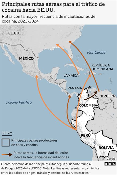Mapa de rutas del narcotráfico en América Latina