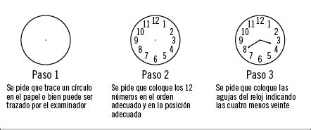 Ejemplos de tests de cribado cognitivo (Test del Reloj, Mini-Mental State Examination)