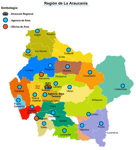 Mapa de la Región de la Araucanía, señalando la ubicación del Hospital Intercultural Makewe y las comunas a las que sirve.