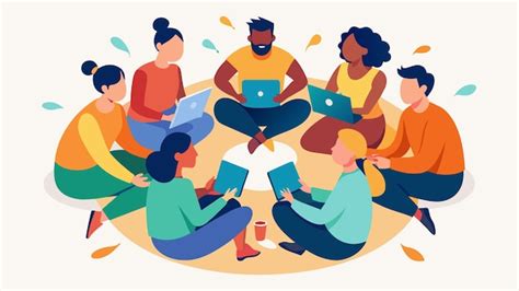 Ilustración: Personas en un grupo de apoyo compartiendo experiencias