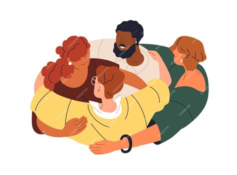 Ilustración: Familia reunida, mostrando apoyo mutuo