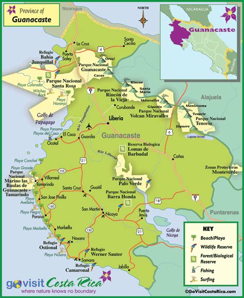 Mapa de ubicación del Área de Conservación Guanacaste, Costa Rica