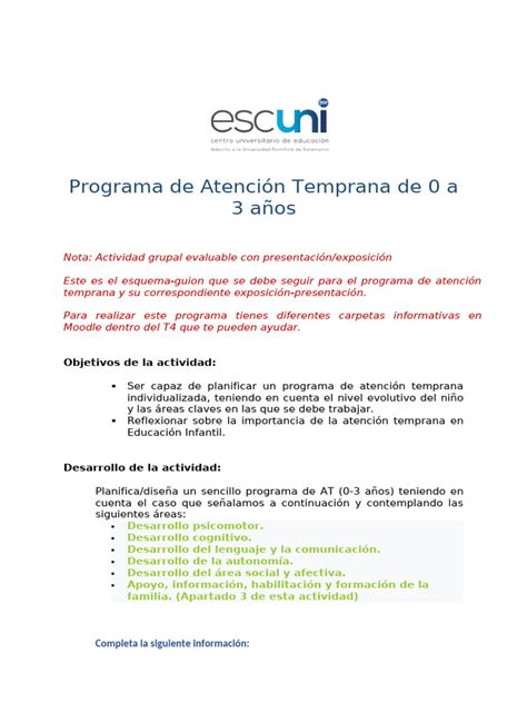 Esquema de un programa de atención temprana para la primera infancia con discapacidad