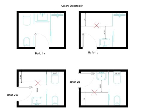 Imagen: Esquema de distribución de un baño adaptado grande con ducha a ras de suelo y bañera con puerta