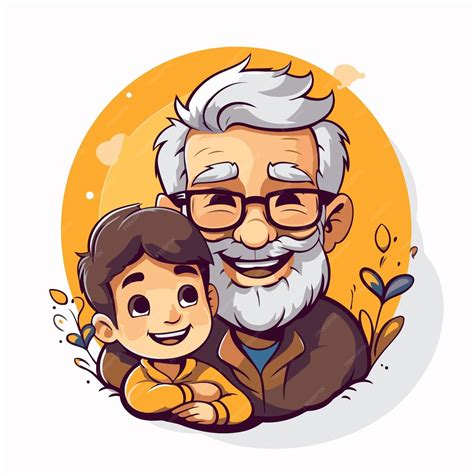 Ilustración de un abuelo con su nieto en un parque