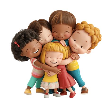 Cuatro niños abrazados en grupo