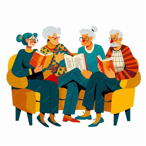 Grupo de personas mayores leyendo cuentos en un entorno tranquilo