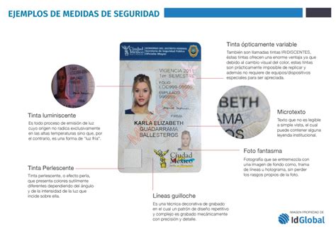 Comparativa de credenciales con y sin elementos de seguridad visual (holograma, UV).
