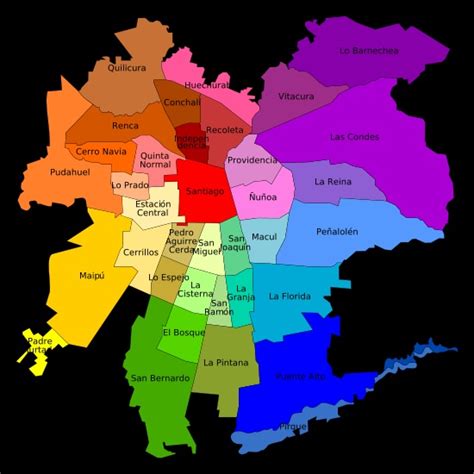 Mapa de Santiago mostrando el centro y la comuna de Las Condes con las ubicaciones de oficinas