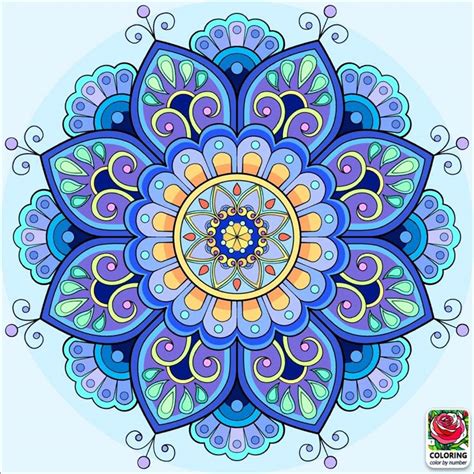Ejemplo de un mandala con patrones coloridos, adecuado para ser dibujado