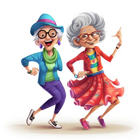 Ilustración de varias ancianas sonriendo y haciendo gestos amigables, estilo GIF.