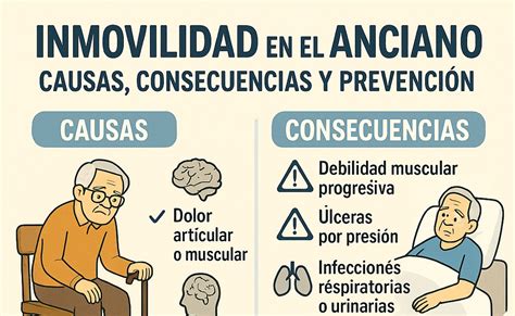 Infografía que resume las consecuencias negativas de la inmovilidad en ancianos