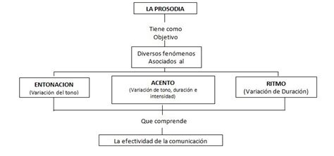 Esquema de los componentes de la prosodia (entonación, acentuación, ritmo, pausas)
