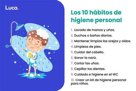 Infografía con 10 hábitos de higiene personal saludables para niños