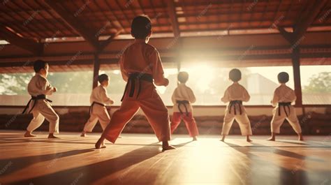 Foto de ancianos practicando karate en un gimnasio