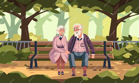 Ilustración de dos ancianos en un parque