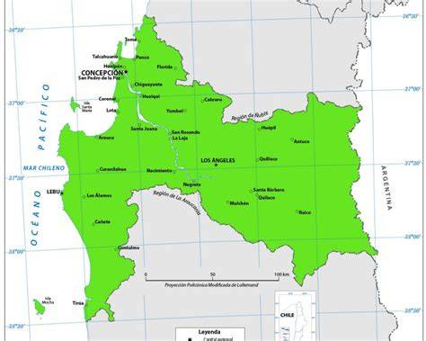 Mapa de la región del Biobío y ubicación de Talcahuano