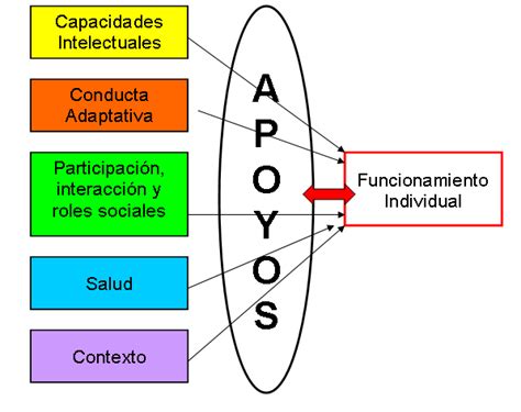 Esquema sobre el modelo multidimensional de la discapacidad intelectual: interacción entre inteligencia, conducta adaptativa, salud, participación y apoyos.