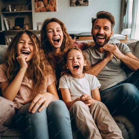 Familia intergeneracional compartiendo un álbum de fotos antiguas y riendo juntos.