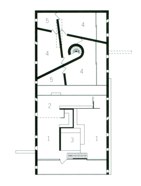 Esquema o fotografía interior de la Casa en Burdeos de Rem Koolhaas, mostrando la plataforma móvil.