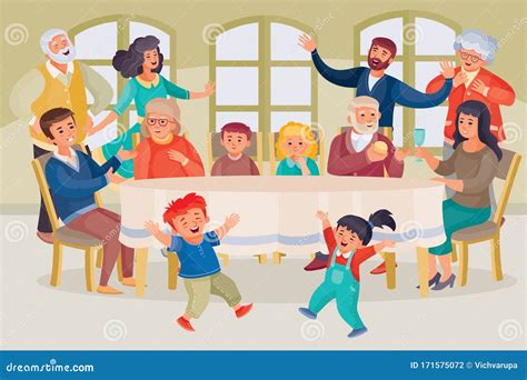 Ilustración de una familia reunida, con abuelos y nietos compartiendo momentos de alegría.