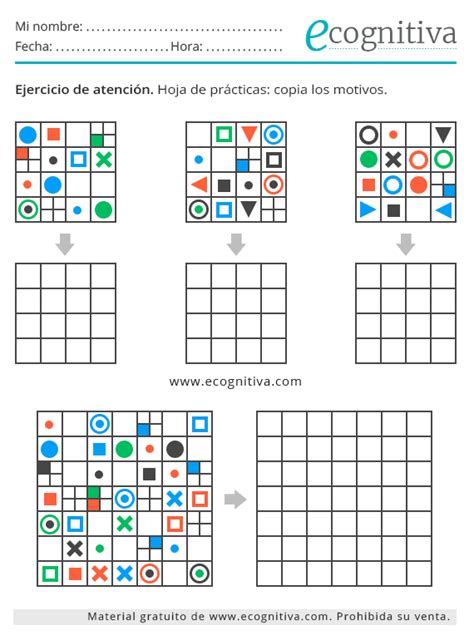 Infografía con ejemplos de ejercicios de estimulación cognitiva para el hogar.