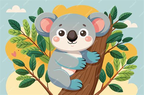 Ilustración de un koala abrazado a un árbol