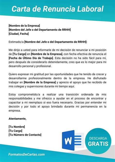 Infografía comparando diferentes tipos de cartas de renuncia y sus características principales