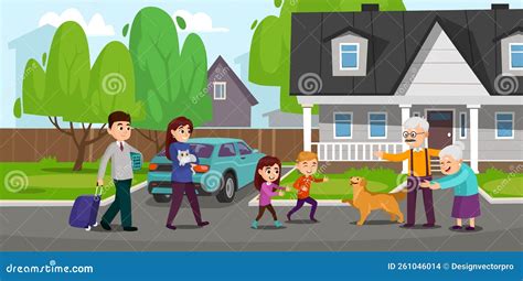 Ilustración de un trabajador social visitando a una familia en su hogar.