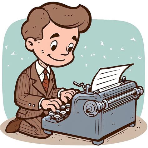 Ilustración de un dactilógrafo trabajando con una máquina de escribir antigua