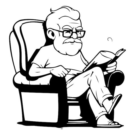 Ilustración de un cura jubilado y sonoliento sentado en su sillón, rodeado de libros.