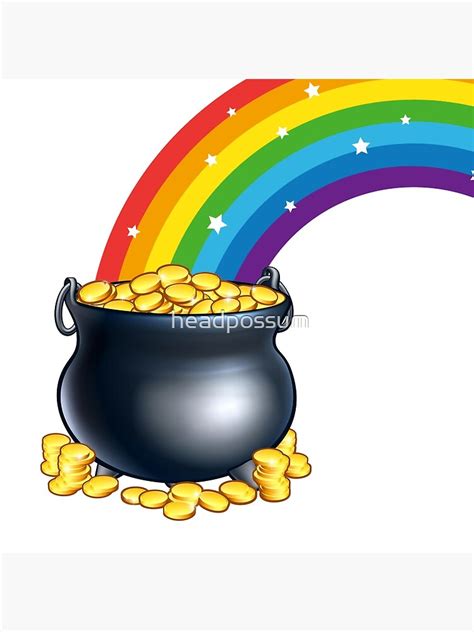 Ilustración de un leprechaun con su olla de oro al final del arcoíris.