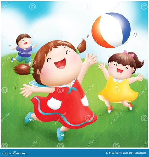 Ilustración de niños sanos y felices jugando