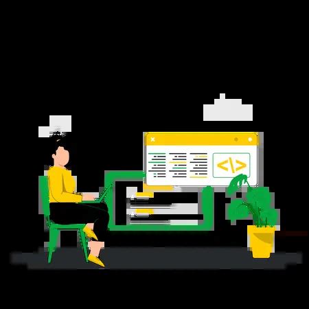 Ilustración: Mujer sorda trabajando como desarrolladora web