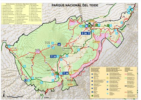 Mapa de acceso a parque nacional y rutas de senderismo