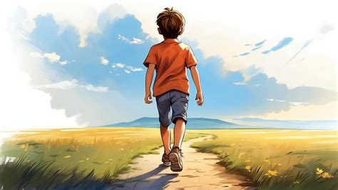 Ilustración de un abuelo, un niño y un burro caminando juntos por un camino rural