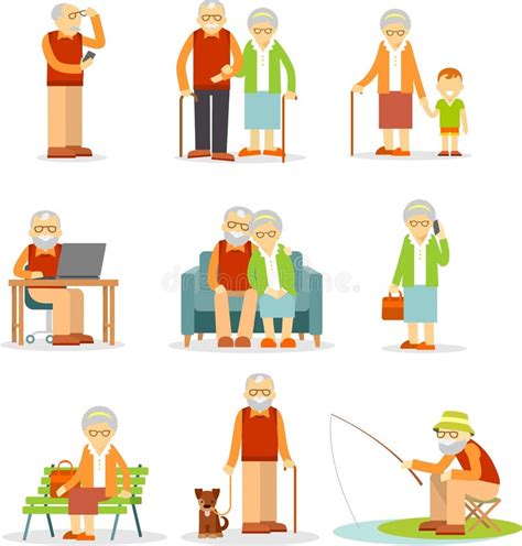 Ilustración de personas mayores en diferentes épocas históricas