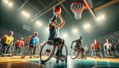 Deportistas en sillas de ruedas compitiendo en un partido de baloncesto adaptado