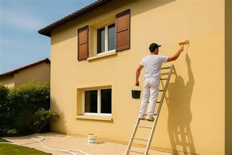 Foto de Agnes Kasparkova pintando una fachada de casa con diseños florales azules