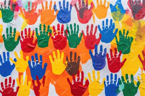 Foto: Niños estampando sus manos de colores en un mural de árbol