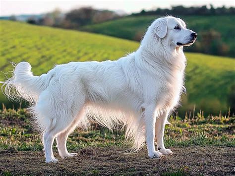 Perro Pastor de Maremma adulto cuidando un rebaño de ovejas en un campo
