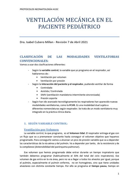 Esquema de las principales modalidades de ventilación mecánica pediátrica