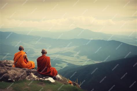 Monjes zen sentados en meditación o debate silencioso