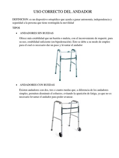Esquema de las partes principales de un andador ortopédico