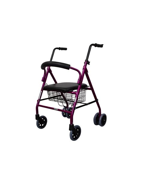 Foto de andador de cuatro ruedas (rollator) con asiento y cesta
