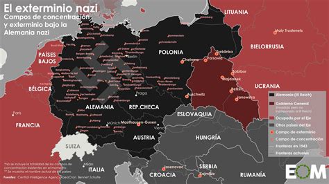 Mapa conceptual de los principales campos de exterminio y concentración nazis en Europa