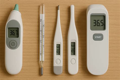 Fotografía de diferentes tipos de termómetros para medir la temperatura corporal
