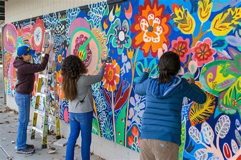 Foto de un mural comunitario colorido, pintado con motivos que representan sueños y esperanza.